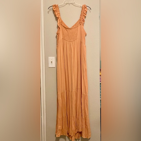 Torrid Peach Rayon Slub Ruffle Strap Tiered Maxi Dress - Size 2X - 18-20 - NWOT! - Picture 6 of 10